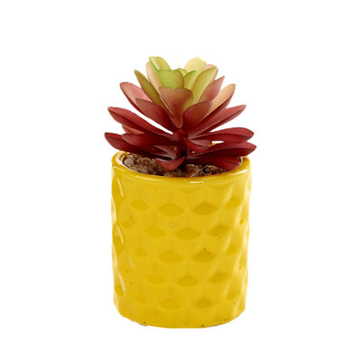 Red Pagoda in Yellow Ceramic Planter