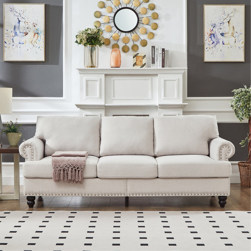 Canapé en tissu rembourré de 83 po., Beige