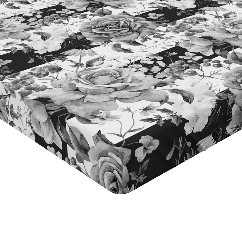 Drap-housse floral Ambesonne, Gris / motif floral blanc 2, Drap-housse de taille très grand