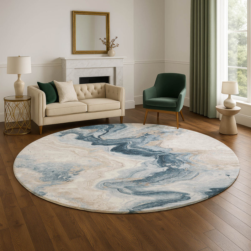 Premium Machine Washable Chelston AMF1862 Swirls Rug, Round 8'