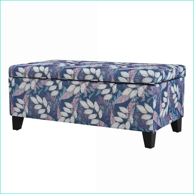 Repose-pieds avec tissu floral, rangement à fermeture en douceur et amp; Utilisation multifonctionnelle pour le salon / la chambre à coucher | Noir | Cadre en bois