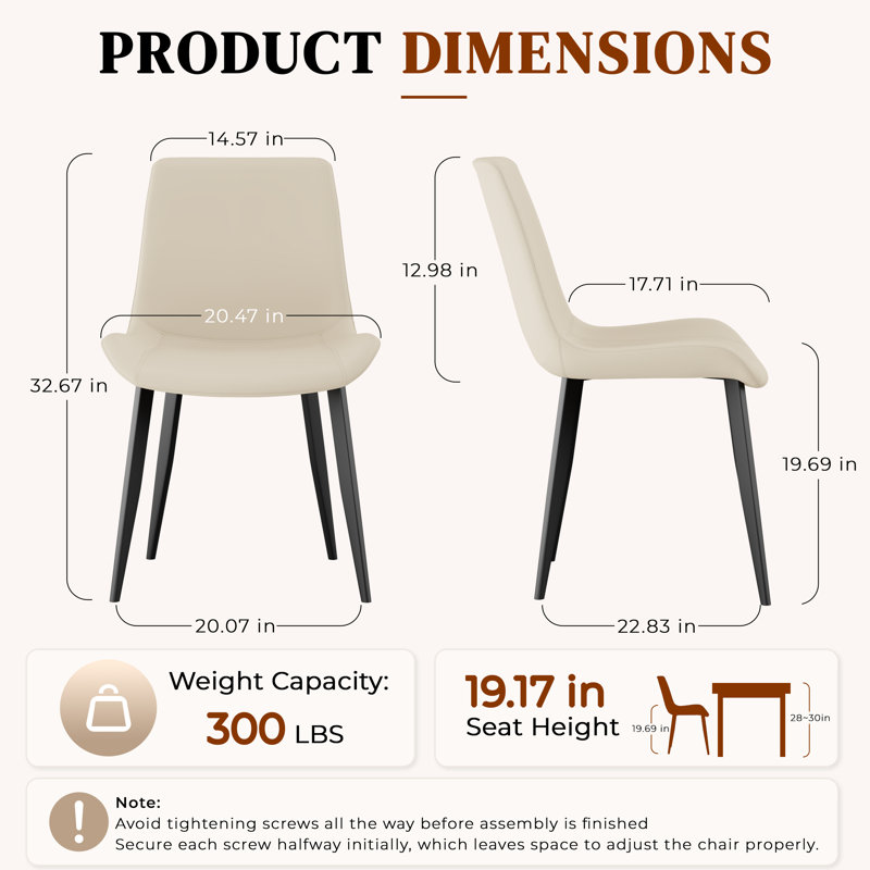 Shenay PU Leather Dining Room Chair with Metal Legs for Indoor Kitchen Living Room, Beige, Set of 4