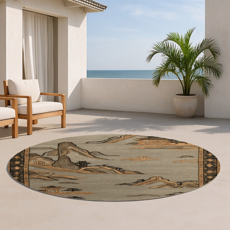 ArtDeco Gray Indoor and Outdoor Area Rug, Round 5'