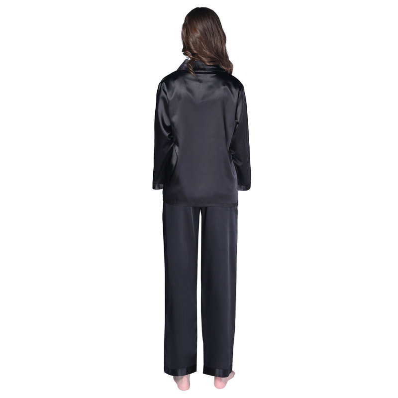 Ensemble de pyjama à deux pièces en satin pour femme, L, Noir