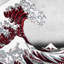«The Great Wave» par Katsushika Hokusai, reproduction d'art encadrée en rouge et gris-1148066822