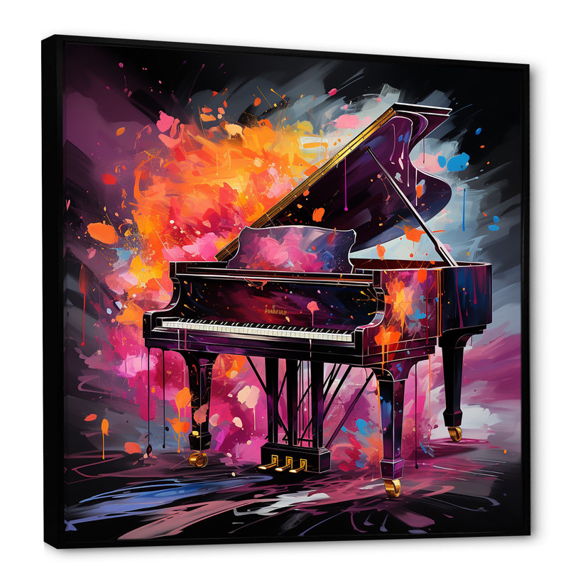 Mauve, mélodie numérique d'un piano à queue I - art mural piano, H 36 po x l 36 po x P 1,5 po, Cadre flottant noir