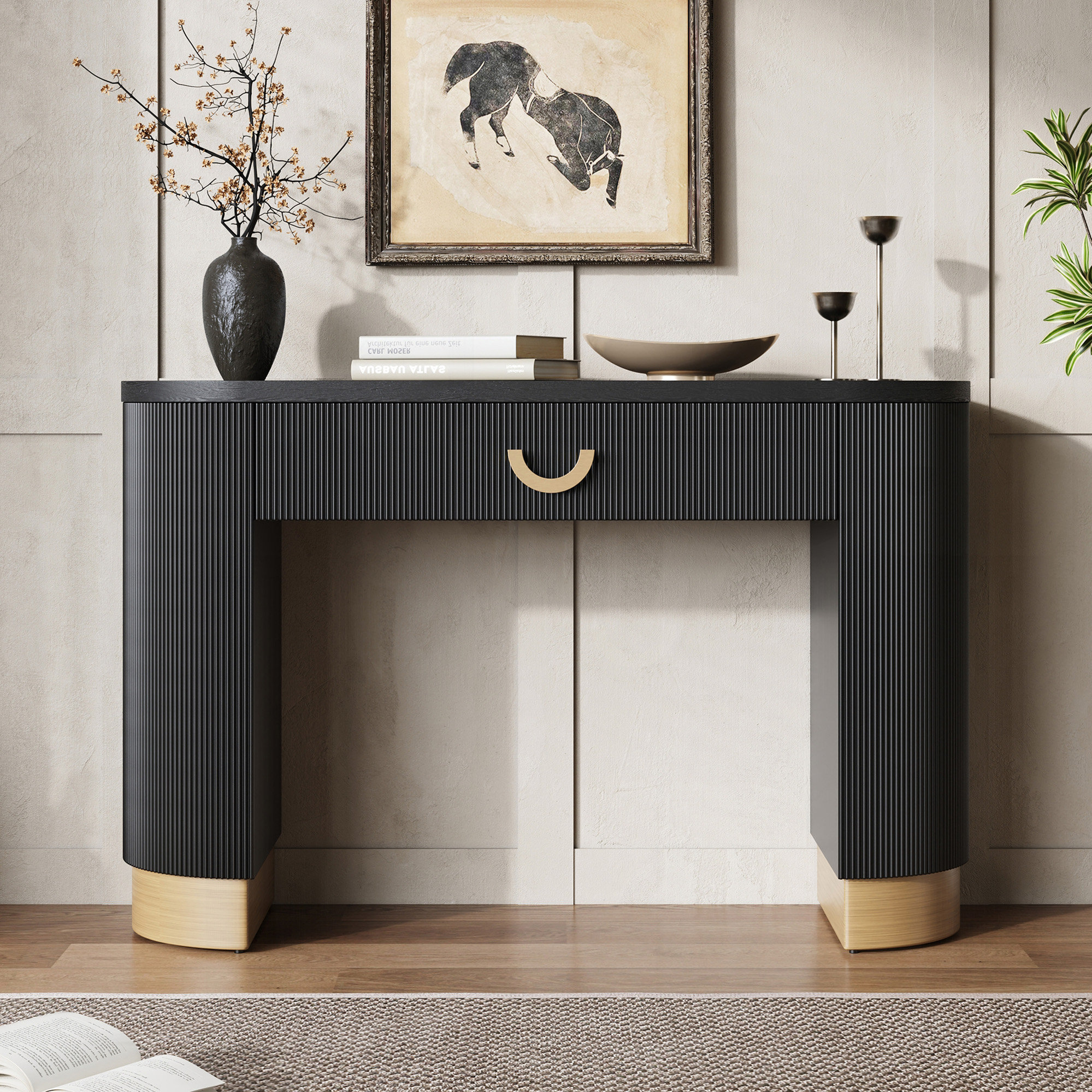 Latitude Run® Modern Console Table With Vertical Ribbed Design, Compact ...
