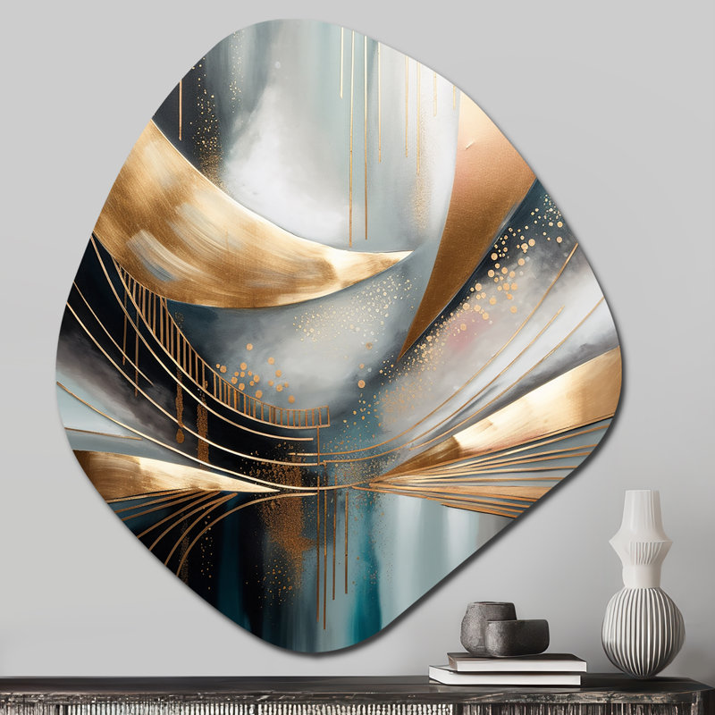 Hawkins - marbre unique, art mural en métal, reproduction d'art asymétrique dorée, H 28 po x l 25 po