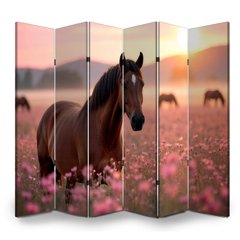Cloison pliante 6 panneaux paravent Royal Brown Horse Flower Field, 6, H 71 po x l 96 po x P 1 po