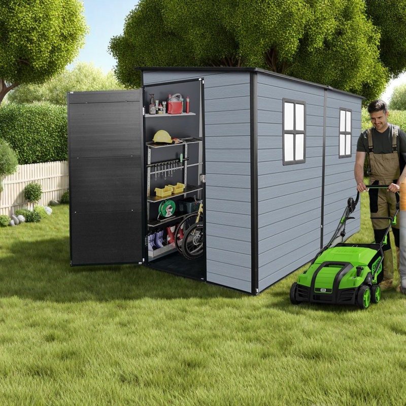 x8FT Resin Sheds with Storage, Steel Frame, Modern Lean To Backyard
