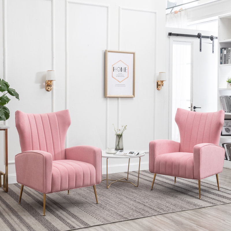 Milana 27" Wide Velvet Wingback Chair, Pink Velvet