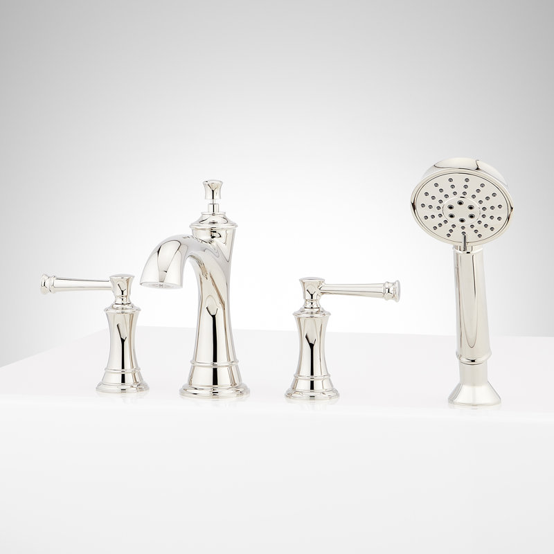 Beasley 4-Hole Roman Tub Filler And Hand Shower - With Rough-In Valve, Polished Nickel