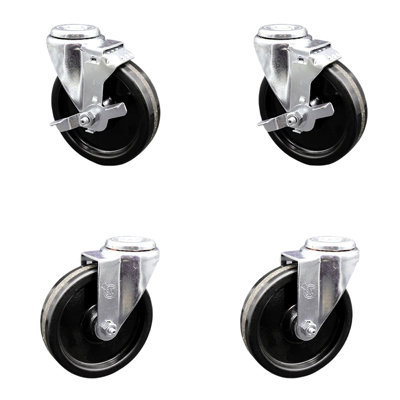 Phenolic Wheel Swivel Bolt Hole Caster Set with 2 Brake