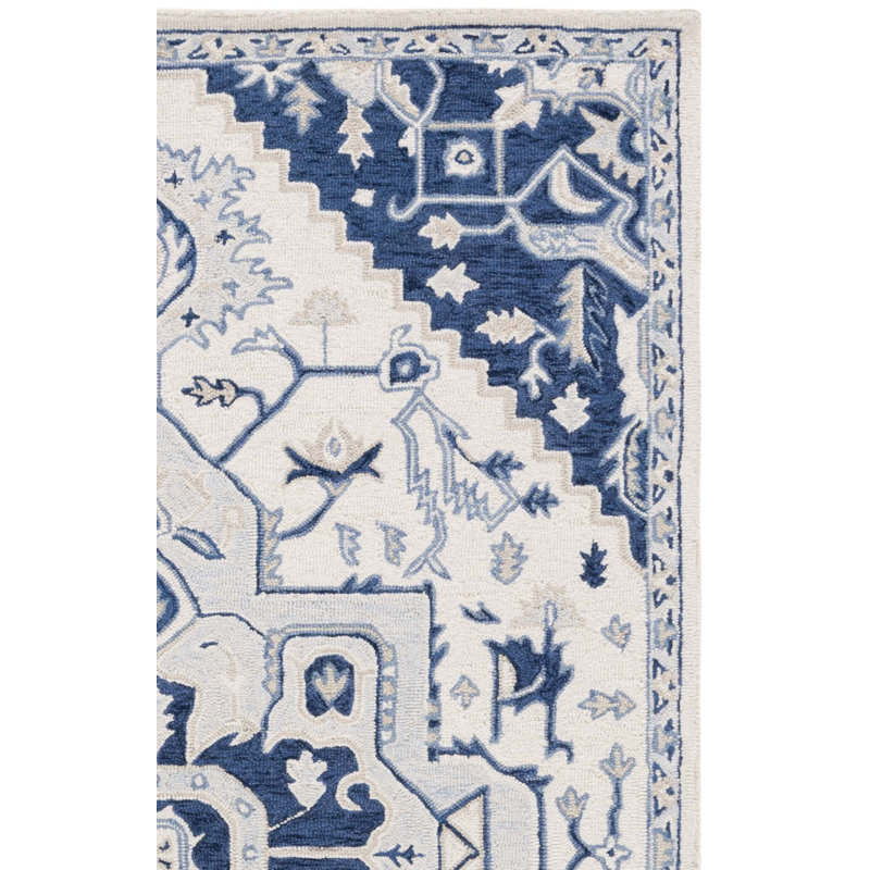 Lauren Ralph Lauren Hand Tufted Wool/Cotton Oriental Rug in Ivory/Navy, Rectangle 2'6" x 4'