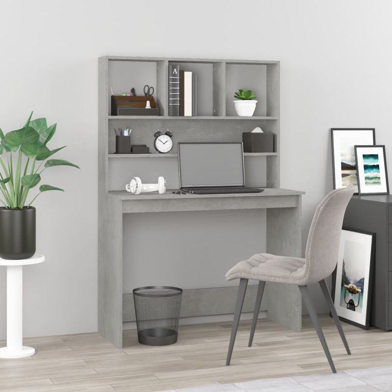 Bureau avec tablettes vidaXL, Gris béton