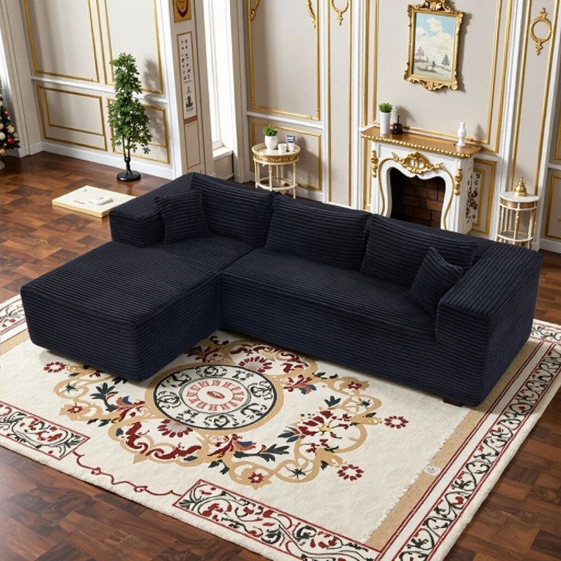 Modular L-Shaped Sectional Sofa With Chaise No Assembly Seats 4-5, Black Corduroy