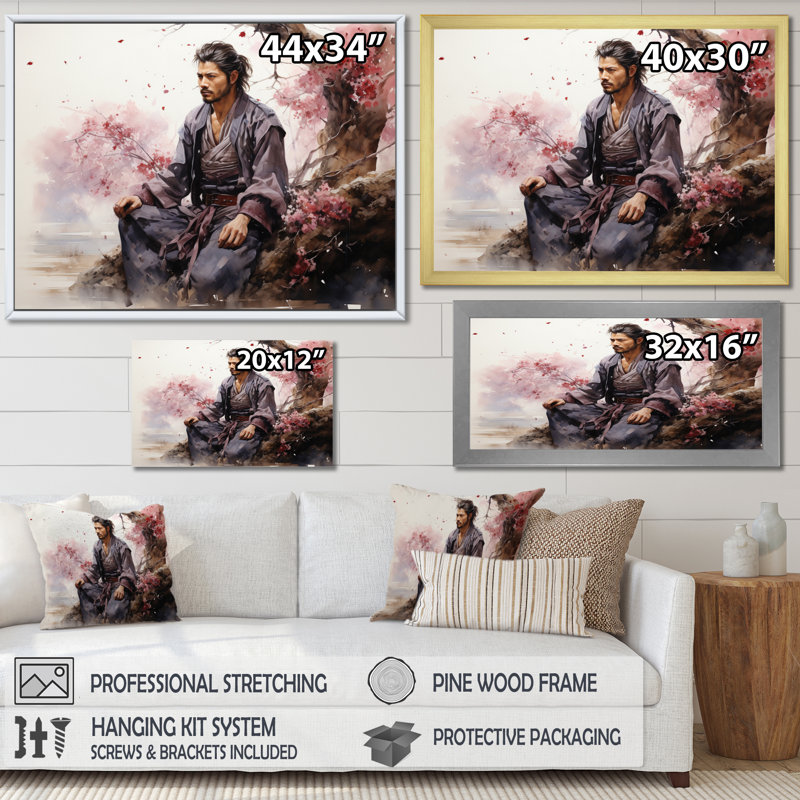 Asian Art Samurais Resolve V, reproduction d'art sur toile, H 34 po x l 44 po x P 1,5 po, Cadre flottant noir