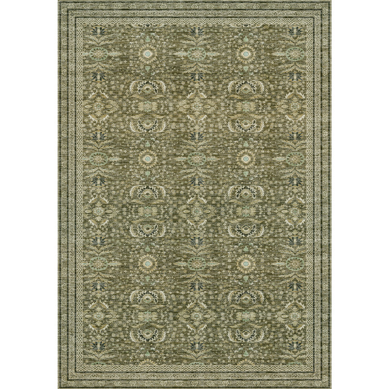 Retro-Style Flaxen Indoor Low-Pile Carpet, Machine Washable And Slip-Resistant, Child And Pet Friendly., Rectangle 5' x 8'