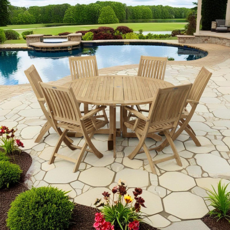 Franja 6 - Person Teak Wood Patio Dining Set with Round Table