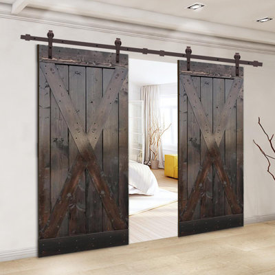 84'' Solid Wood Paneled Painted without Installation Hardware Kit Barn Door