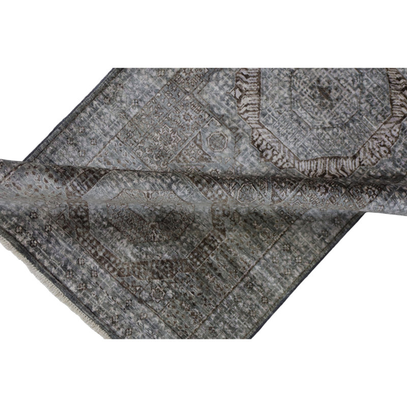 Hand Knotted Wool Area Rug in Gray