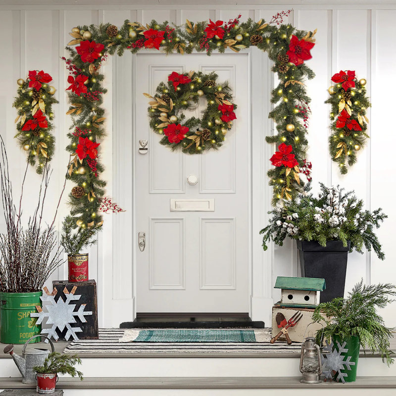 Red Ruby Prelit Garland Wreath Collection