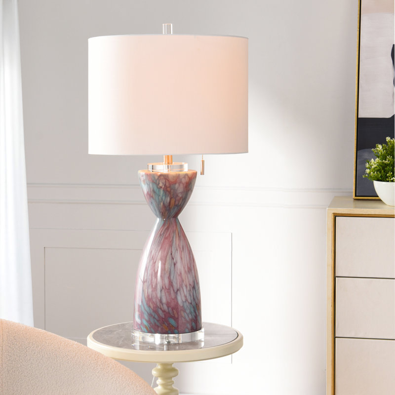 Lampe de table en verre - Bilzen - abat-jour blanc