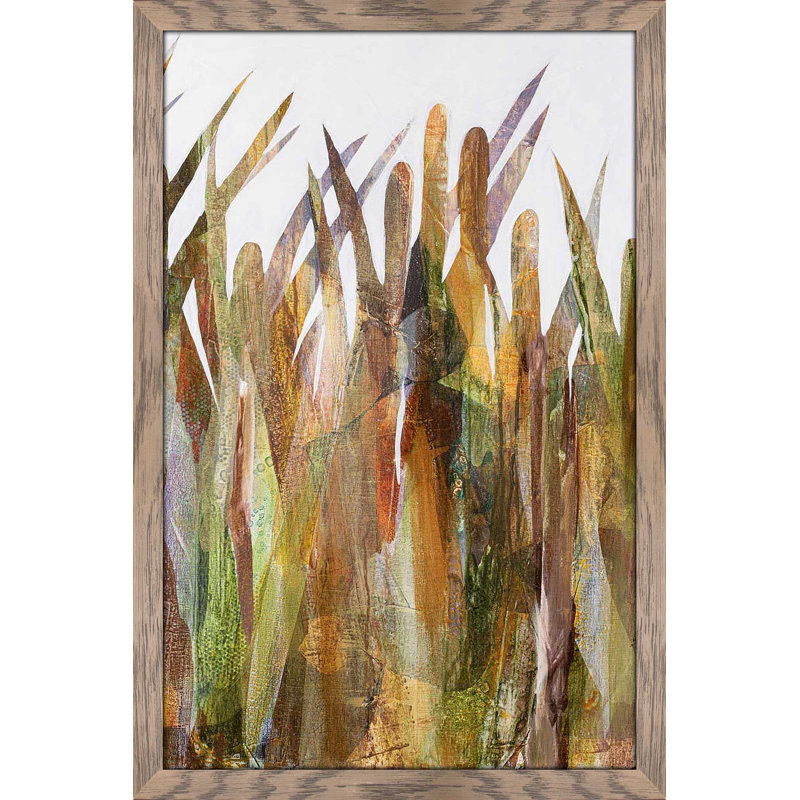 Quenouilles II - Peinture, Cadre taupe délavé, H 39,5 po x l 27,5 po x P 0,75 po