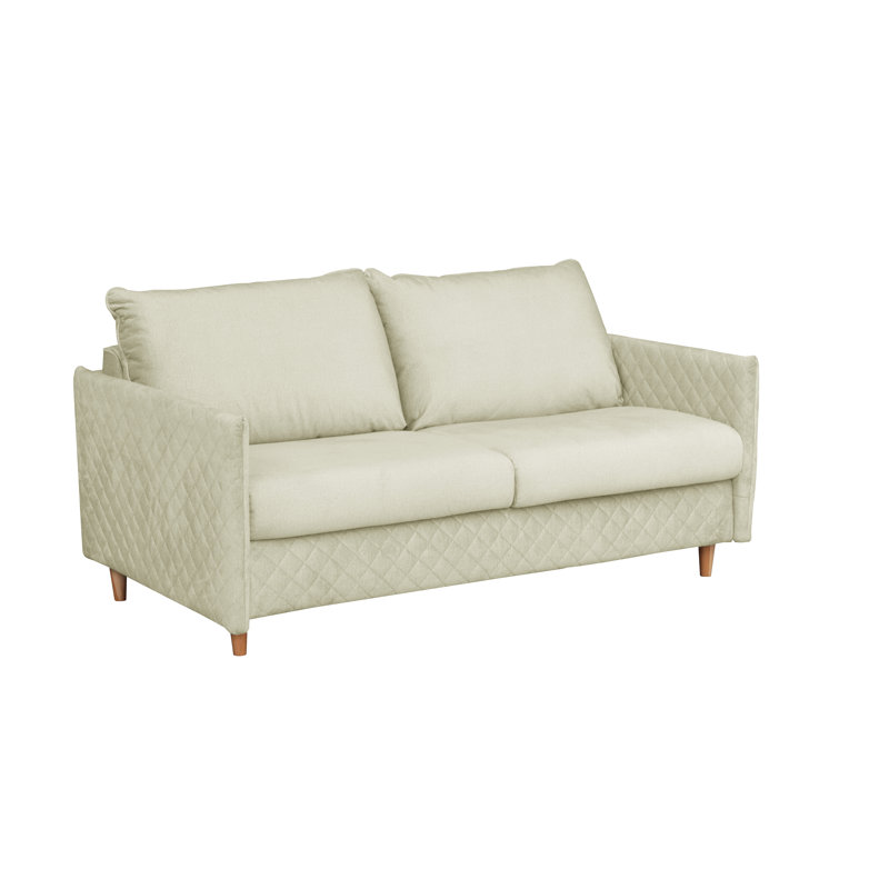 Melieck 2 Seater Velvet Sofa Bed with Mattress, Cream