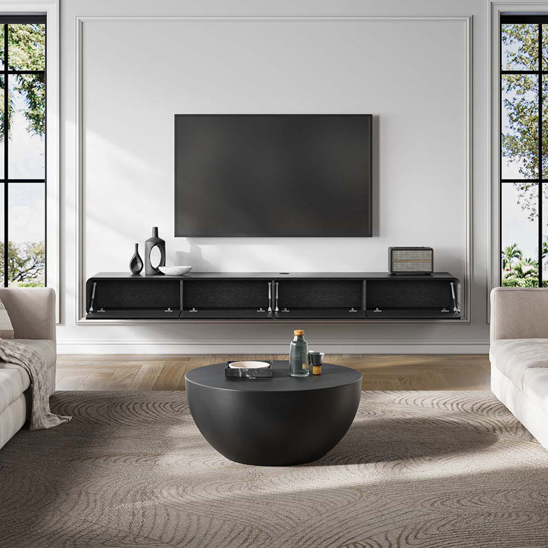 Solid Wood TV Stand for TVs up to 88", 94.49, Black