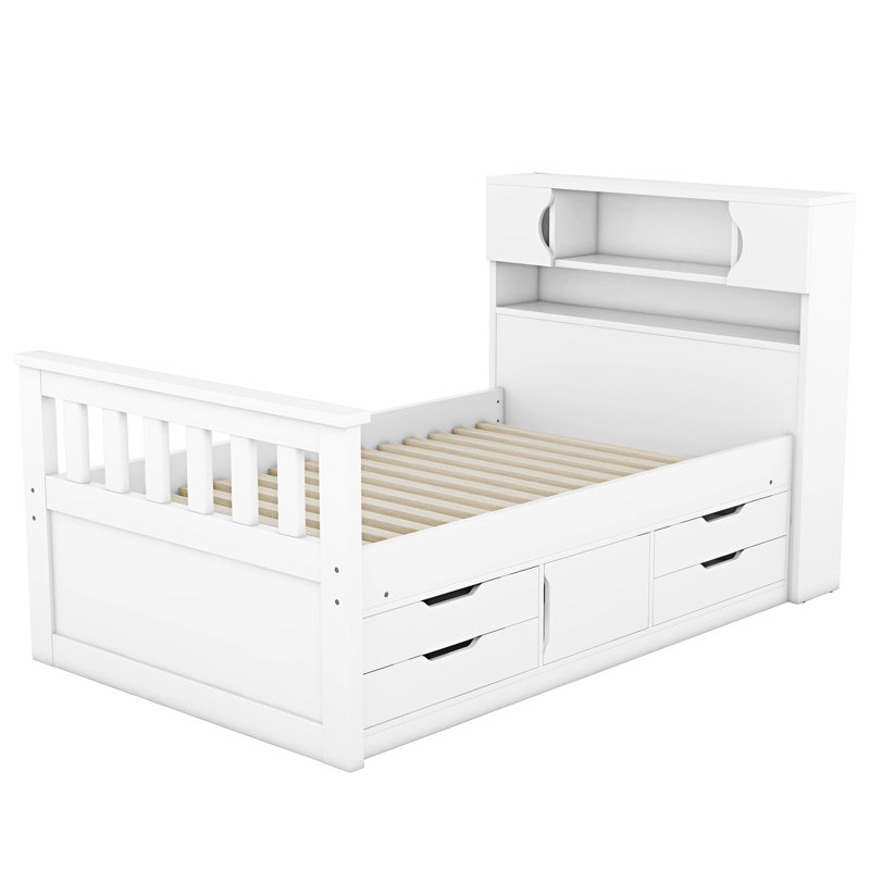 Base de lit plateforme Captain avec bibliothèques et tablettes de rangement, Blanc