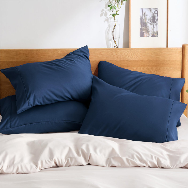 Ensemble de 4 taies d'oreiller de literie - Housse de coussin en microfibre de polyester, Bleu marine