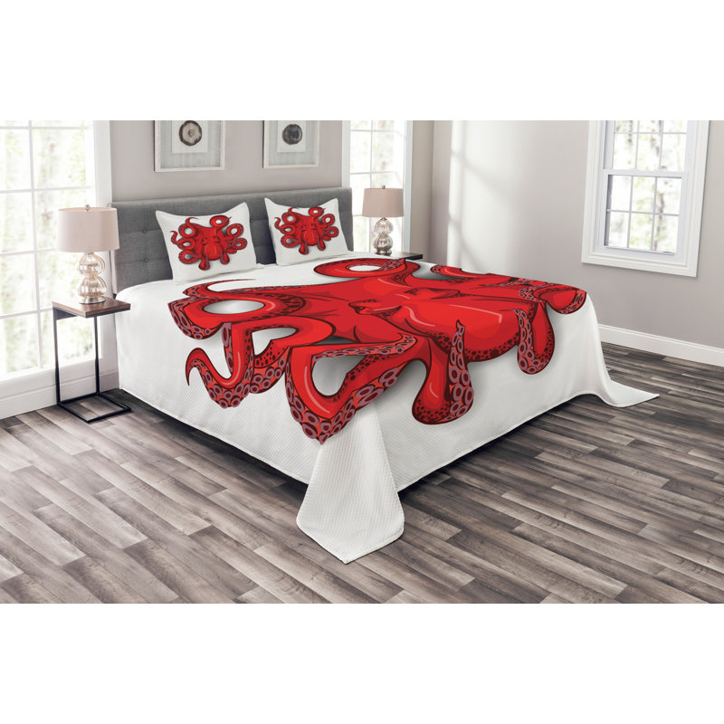Octopus Bedspread Set with Shams, 220 x 264 cm