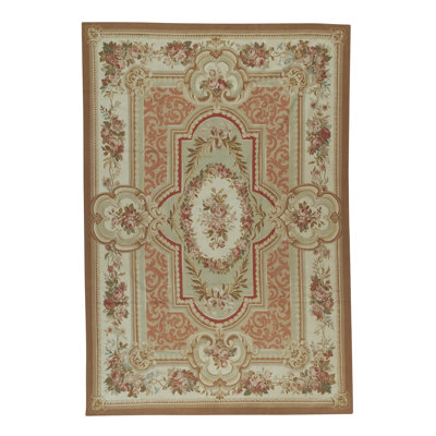 Wool Oriental Area Rug in Rose/Ivory