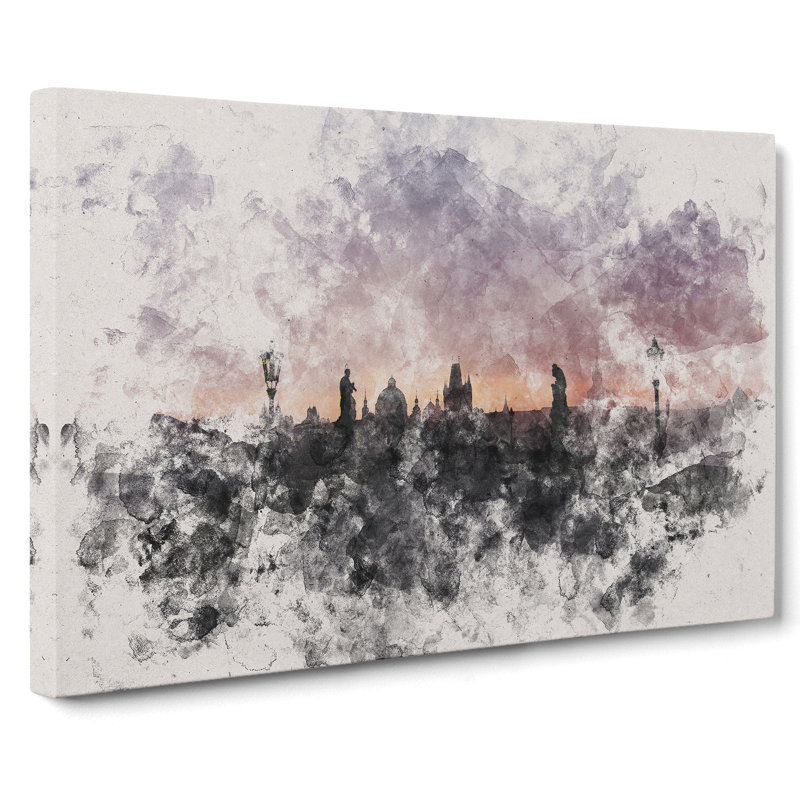 Charles Bridge In Prague Vol.2 Watercolour - Wrapped Canvas Print, 40cm H x 60cm W x 3cm D