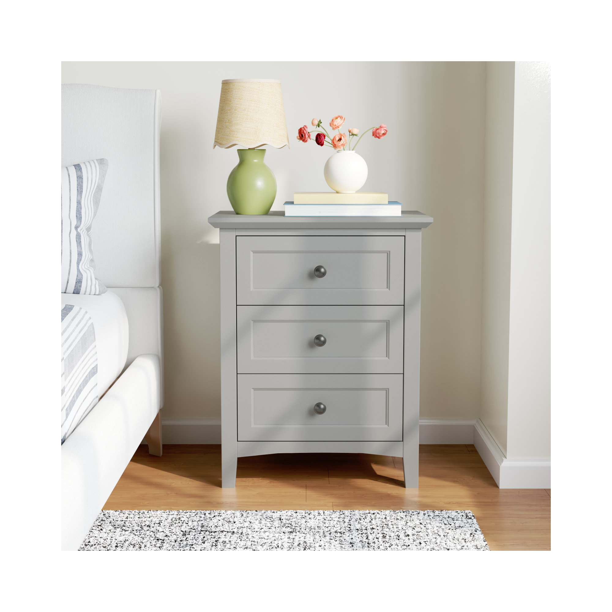 Renee 3 - Drawer Nightstand, Gray
