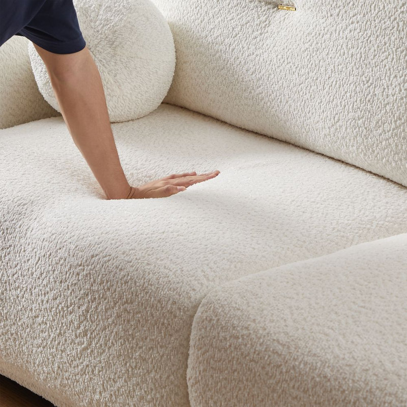 Lambswool 2-Pices 90" Oversized Sofa With 2 Ball Pillows, White