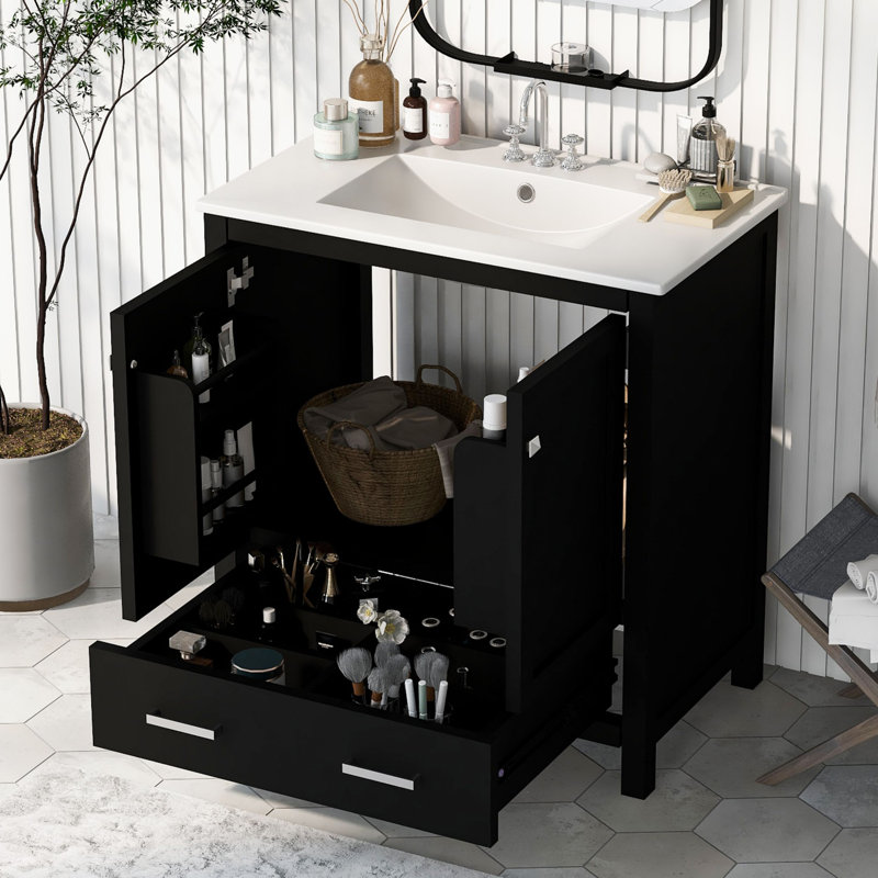 Meuble-lavabo simple avec plateau Sibelle 30, Noir