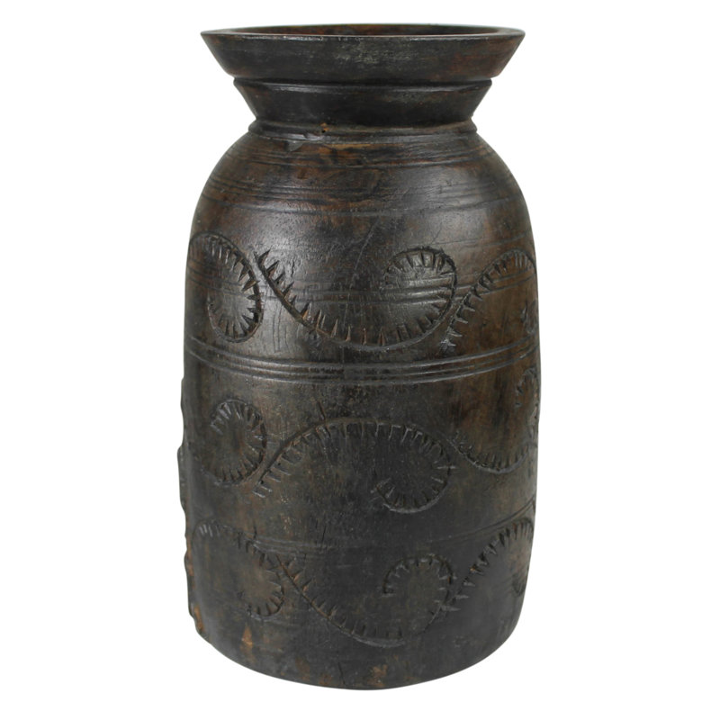 Sculpture de pot de bois tribal Eddystone, H 8 po x l 5 po x P 5 po, Naturel foncé