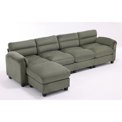 Efaz 5-Piece Corduroy Upholstered Modular Sectional With Ottoman, Pillowtop Arm