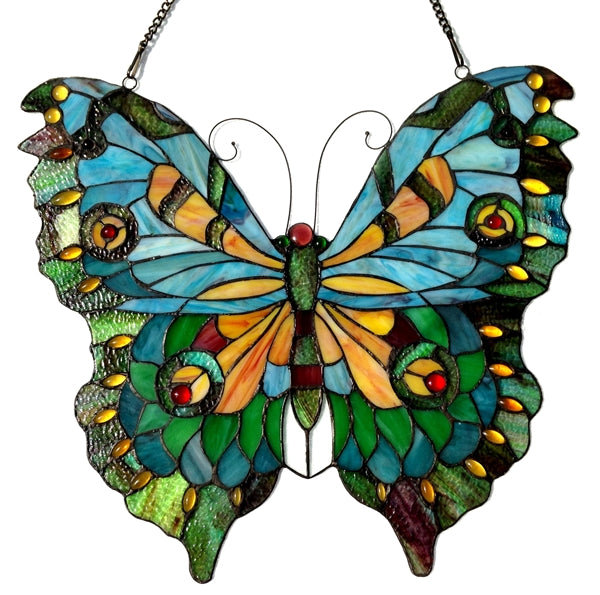  Panneau de fenêtre en verre Mariposa Tiffany 21 x 20 po