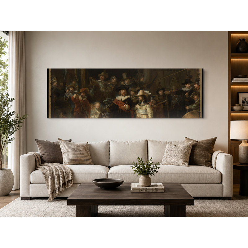 «The Night Watch» (1642) - Art mural sur toile panoramique, L 36 po x H 12 po