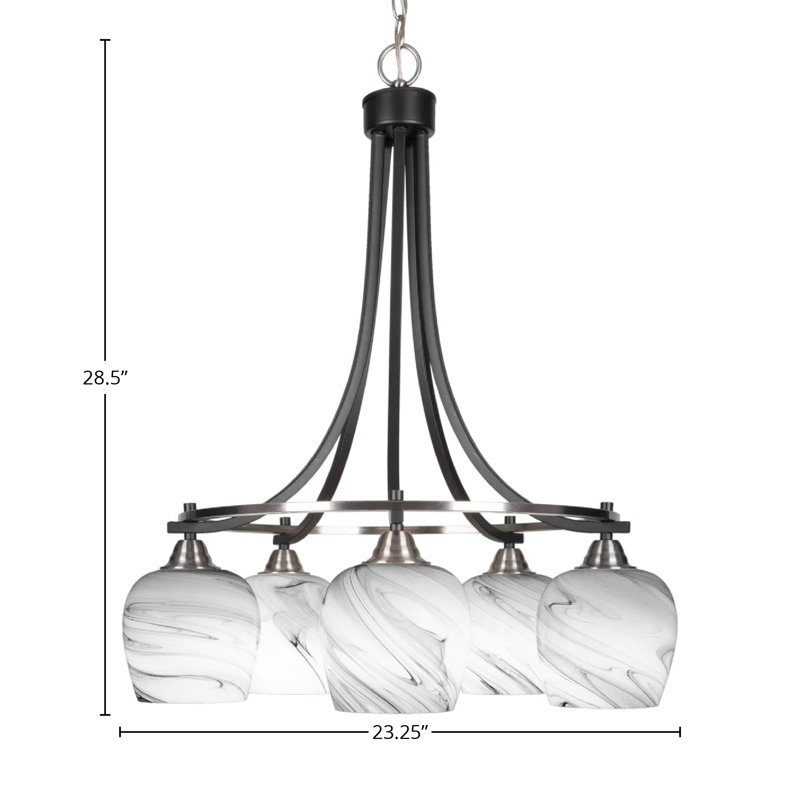 Lustre 5 lumières Michell, Noir mat / nickel brossé