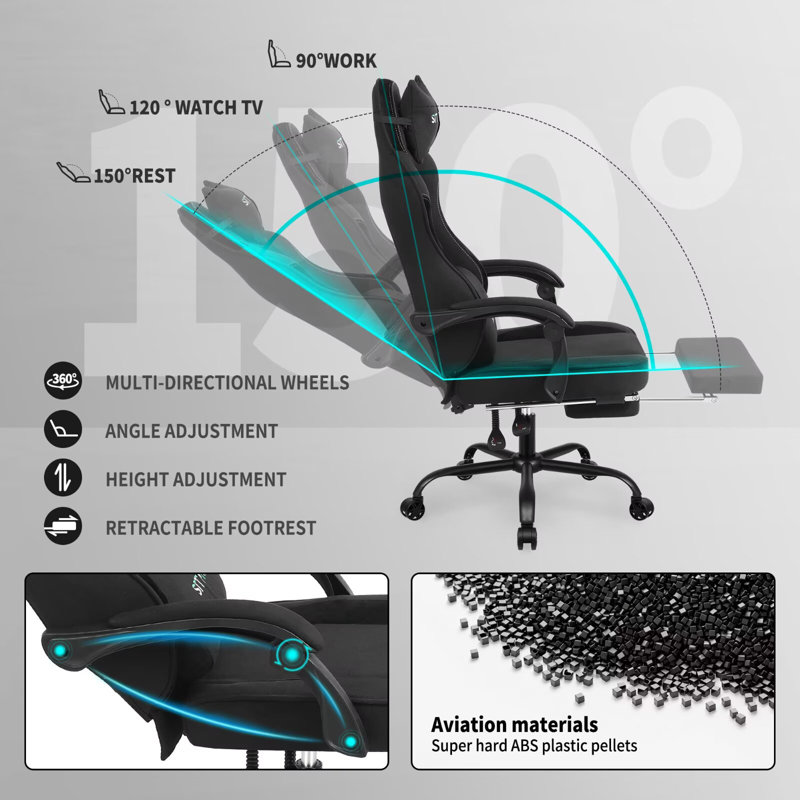 SITMOD Ergonomic Gaming Chair with Footrest and Lumbar Support for Adults Computer Office Chair, Black