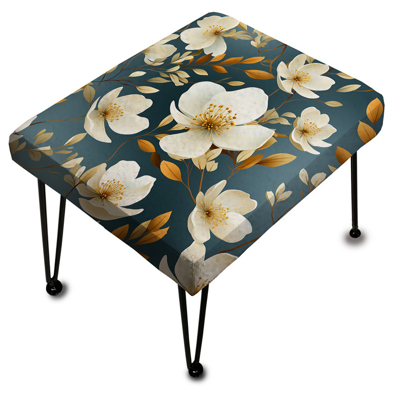 White Ethereal Elegance Floral Blooms - Floral Rectangle Ottoman