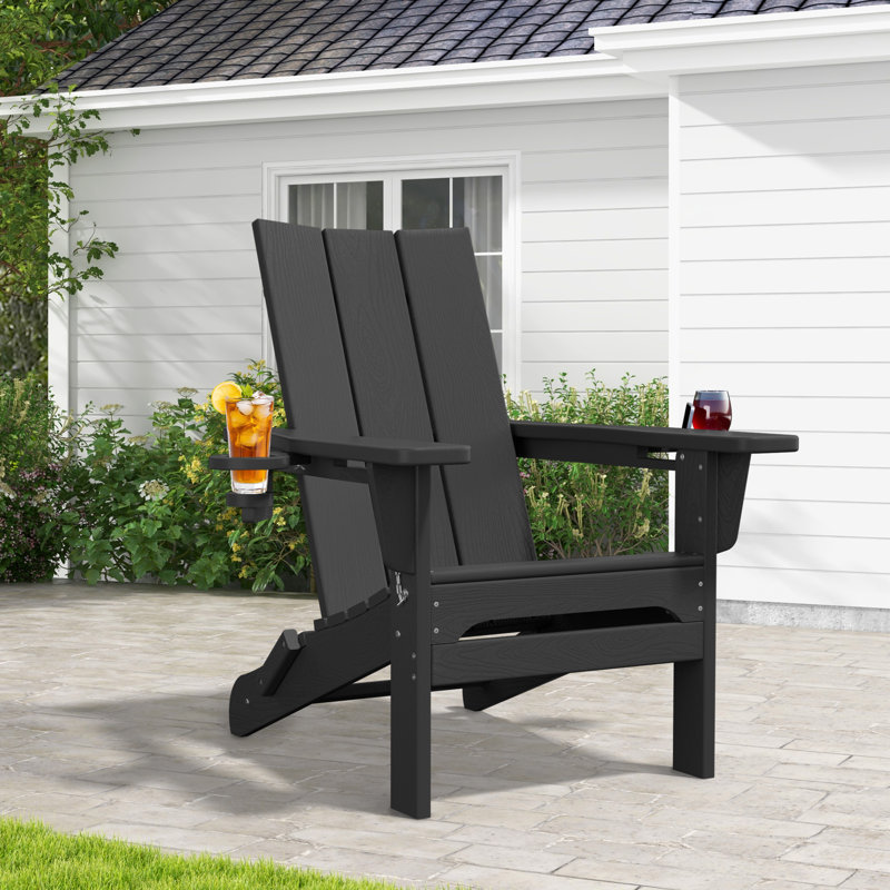 Chaise Adirondack pliante Wolak avec porte-gobelet, Noir