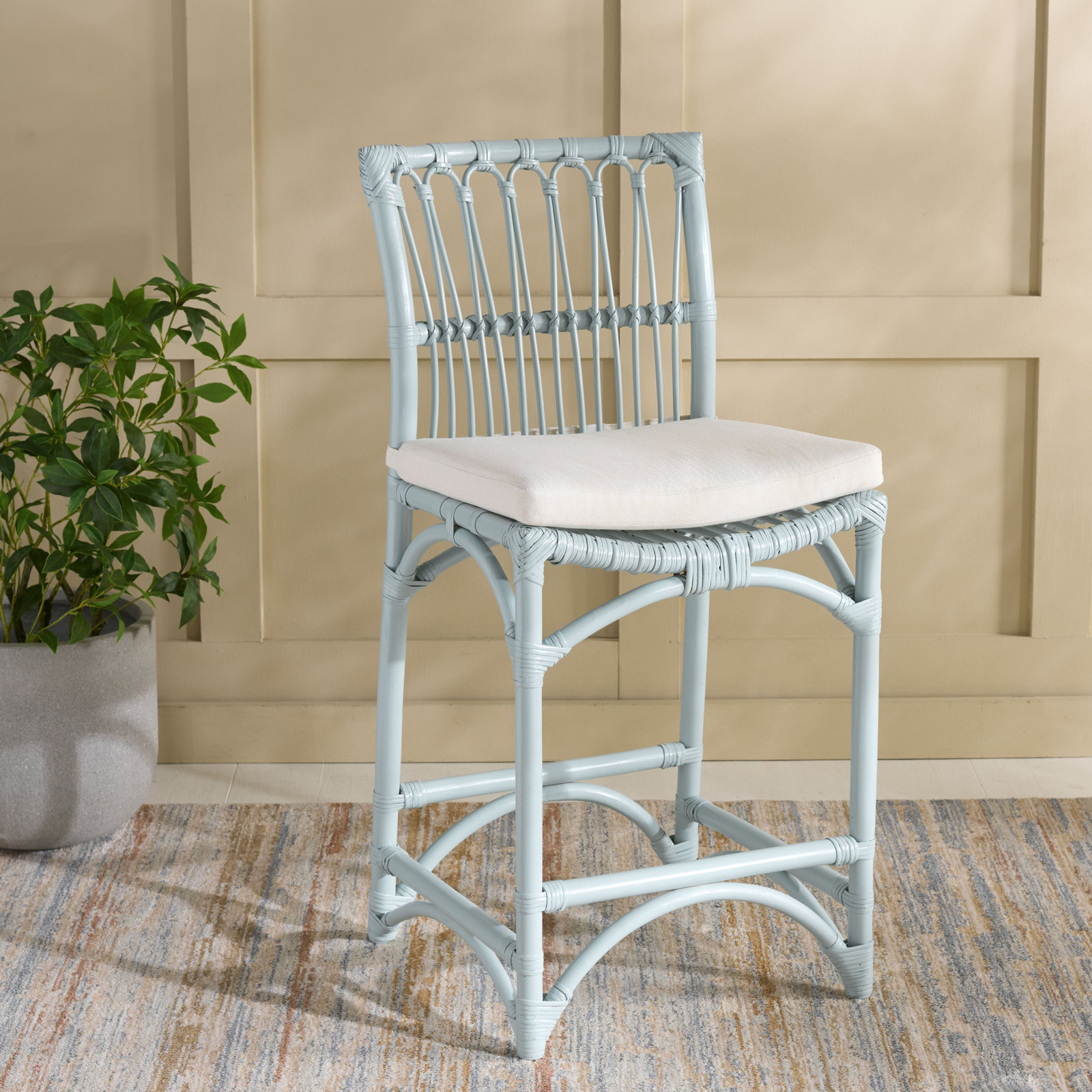 Claretta Barstool with Cushion, Light Blue