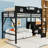 Metal Loft Bed with Staircase, High Guardrails, and LED Light-1075058656