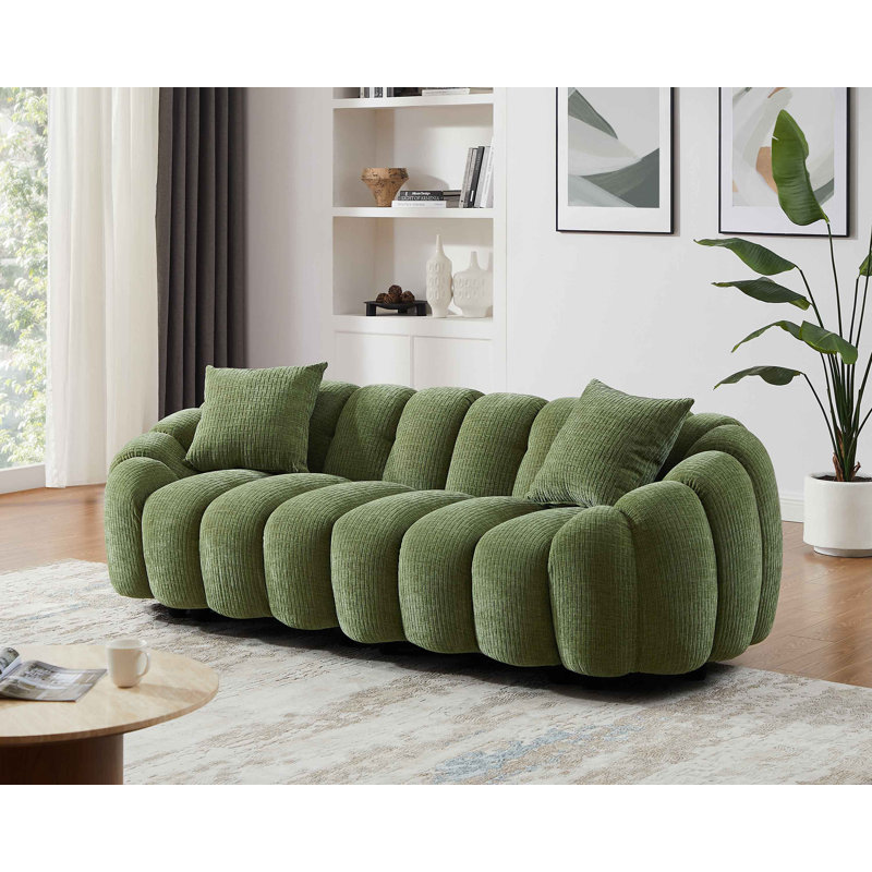 Upholstered Standard Sofa with Flared Arms, 28.74" H x 94.88" W x 38.98" D, Green Chenille 