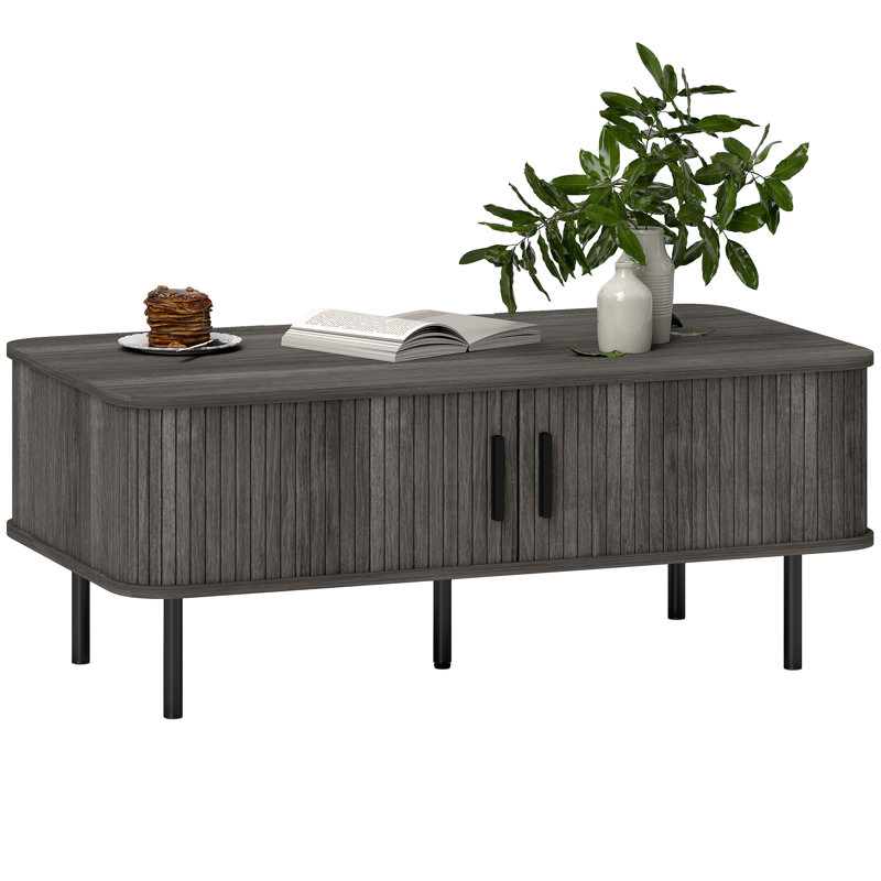 HOMCOM Coffee Table with Storage, Slatted Coffee Table, Grey